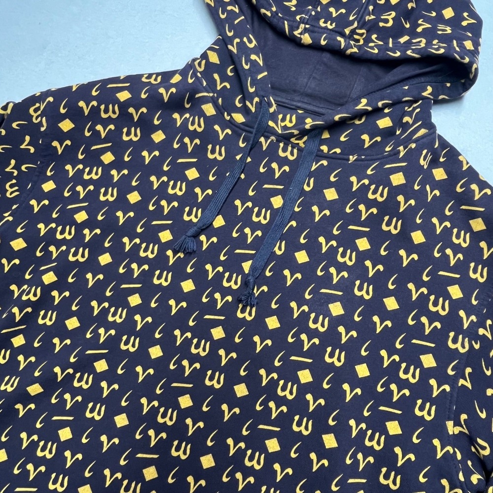 NAS TRENDS Hoodie Men 3XL AOP Navy Blue Yellow Graphic Sweatshirt Streetware Y2K